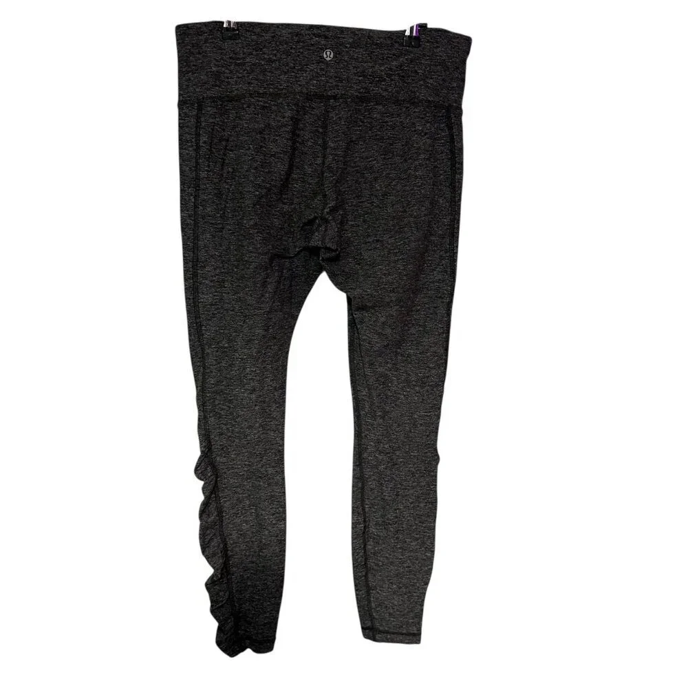 Lululemon Run Turn Around Tight Heathered Gray Black Ruched Leggings Size 12